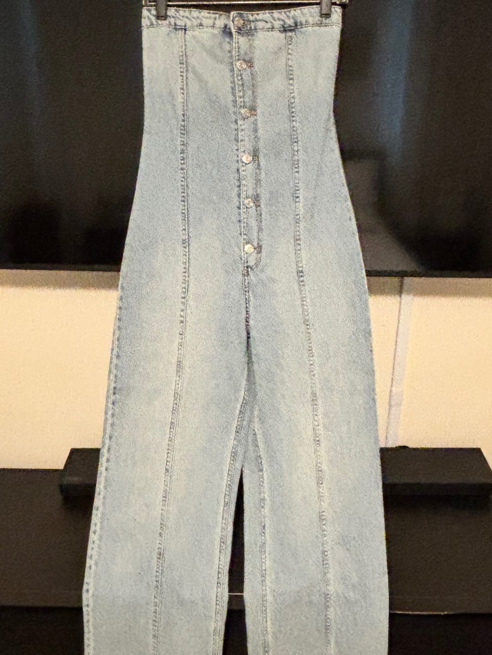 ZARA Light Wash Denim Jumpsuit Wide Leg XS NWT